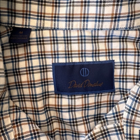 3/$25 Sale! David Donahue Men's M Shirt Blue White Plaid Long Sleeve 100% Cotton - Picture 3 of 7